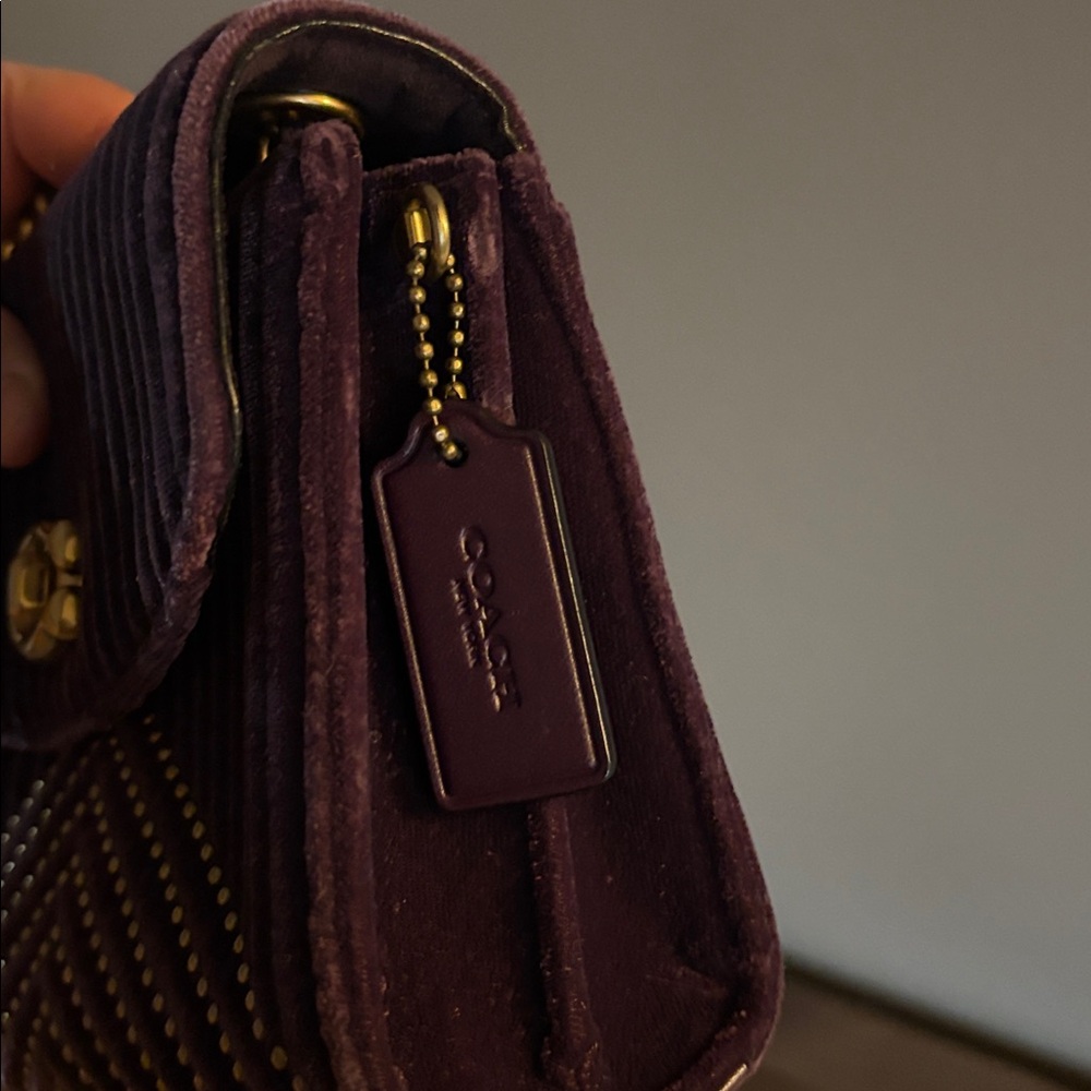 Coach Purple Velvet Quilted Crossbody with Gold Chain - Picture 8 of 12